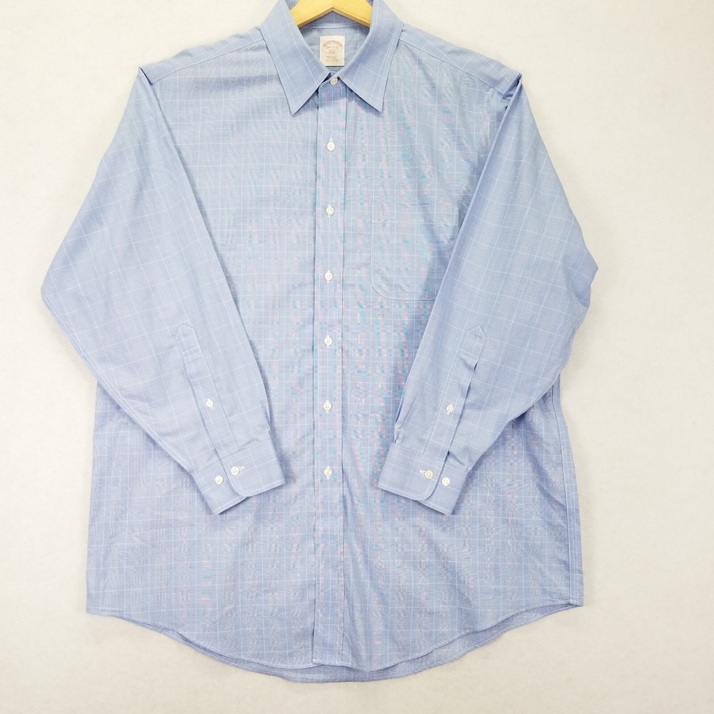 Brooks Brothers 346 Dress Shirt Men 16.5 2/3 Blue Windowpane Plaid